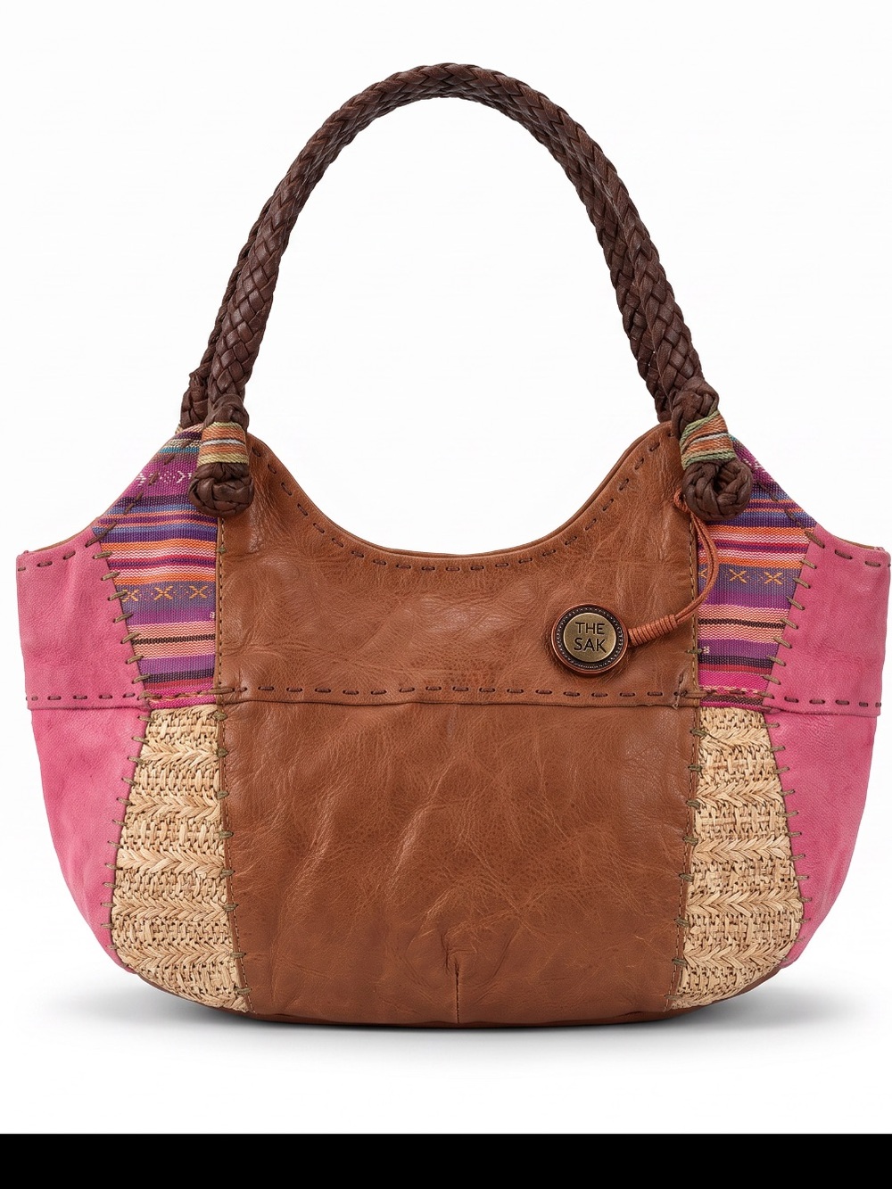 The Sak Pink & Brown Mixed-Media Indio Shoulder Bag